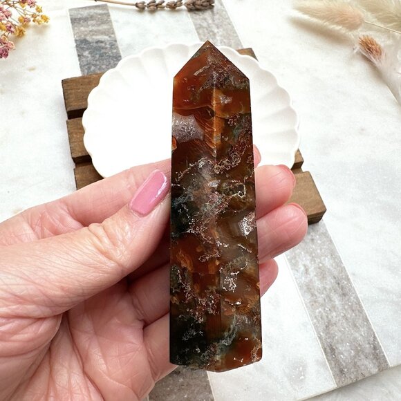 Gorgeous Small Red Moss Agate Tower - Picture 5 of 8